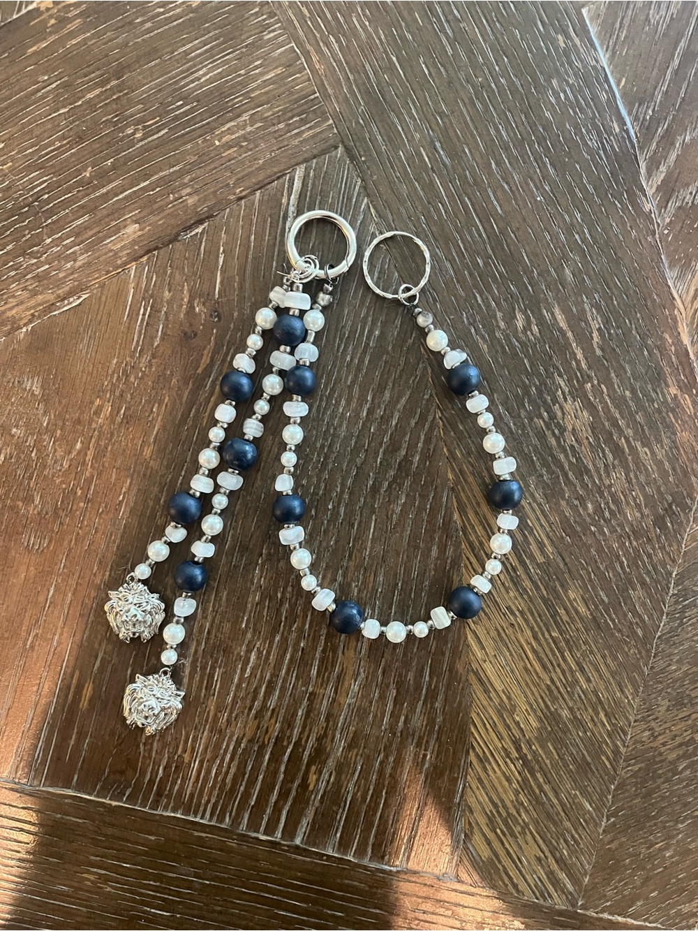 Handcrafted Navy and White Beaded Bracelet Set - Women Accessory bag charm
